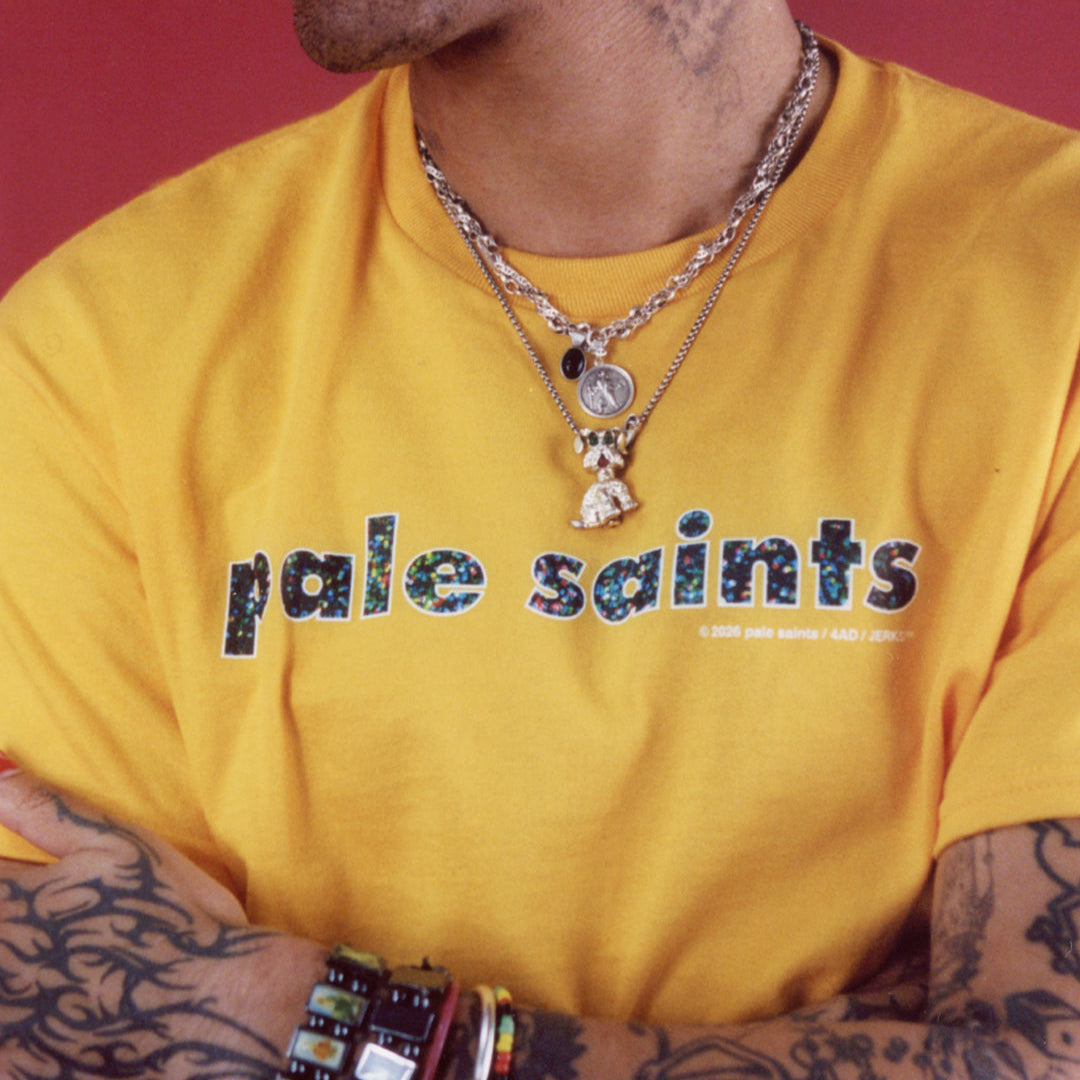 PALE SAINTS SPARKLE LOGO GOLD T-SHIRT – JERKS™