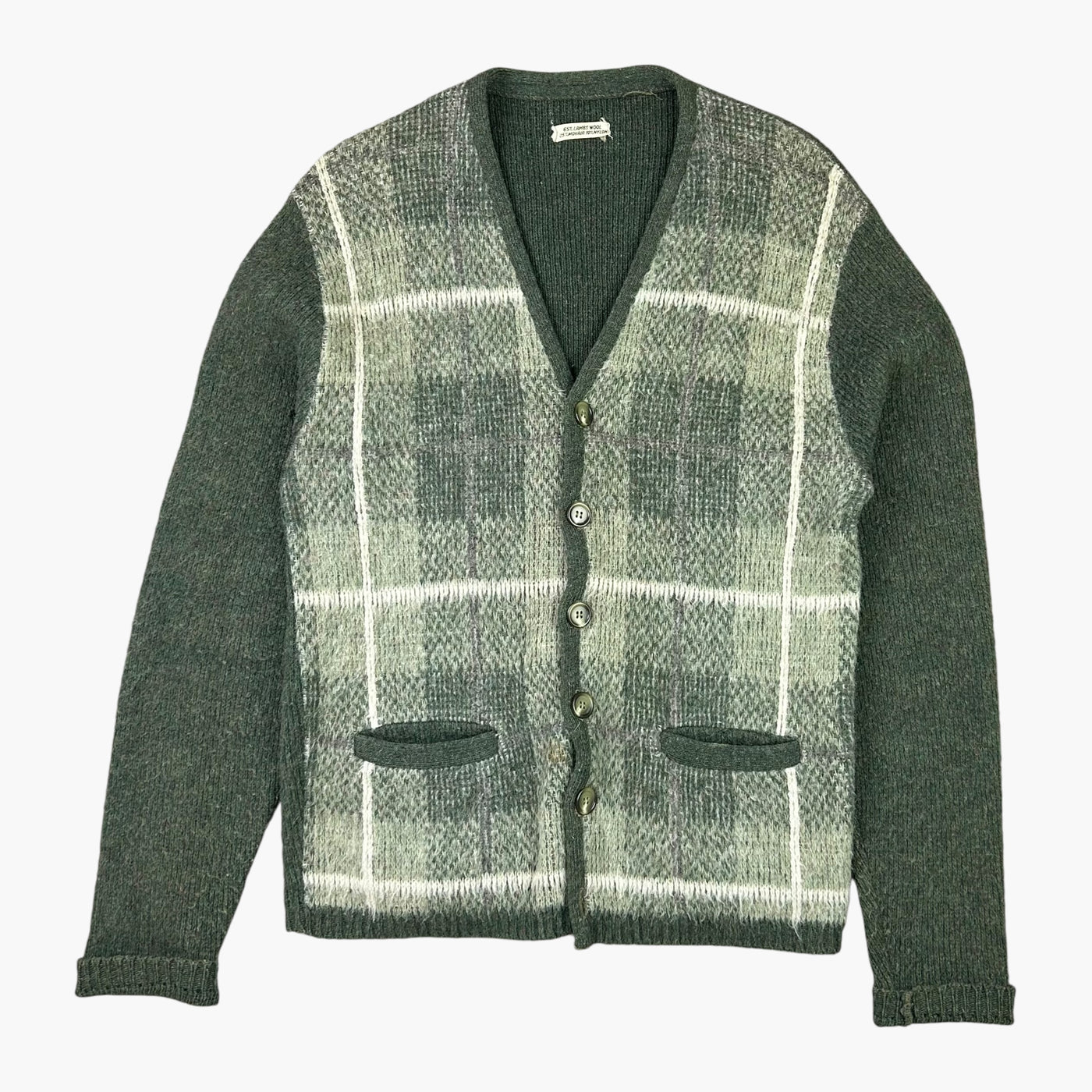 60S GREEN PLAID MOHAIR CARDIGAN