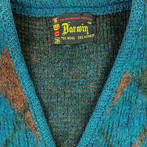 60S BLUE ARGYLE MOHAIR CARDIGAN