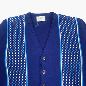 70S BLUE AND WHITE PATTERN CARDIGAN